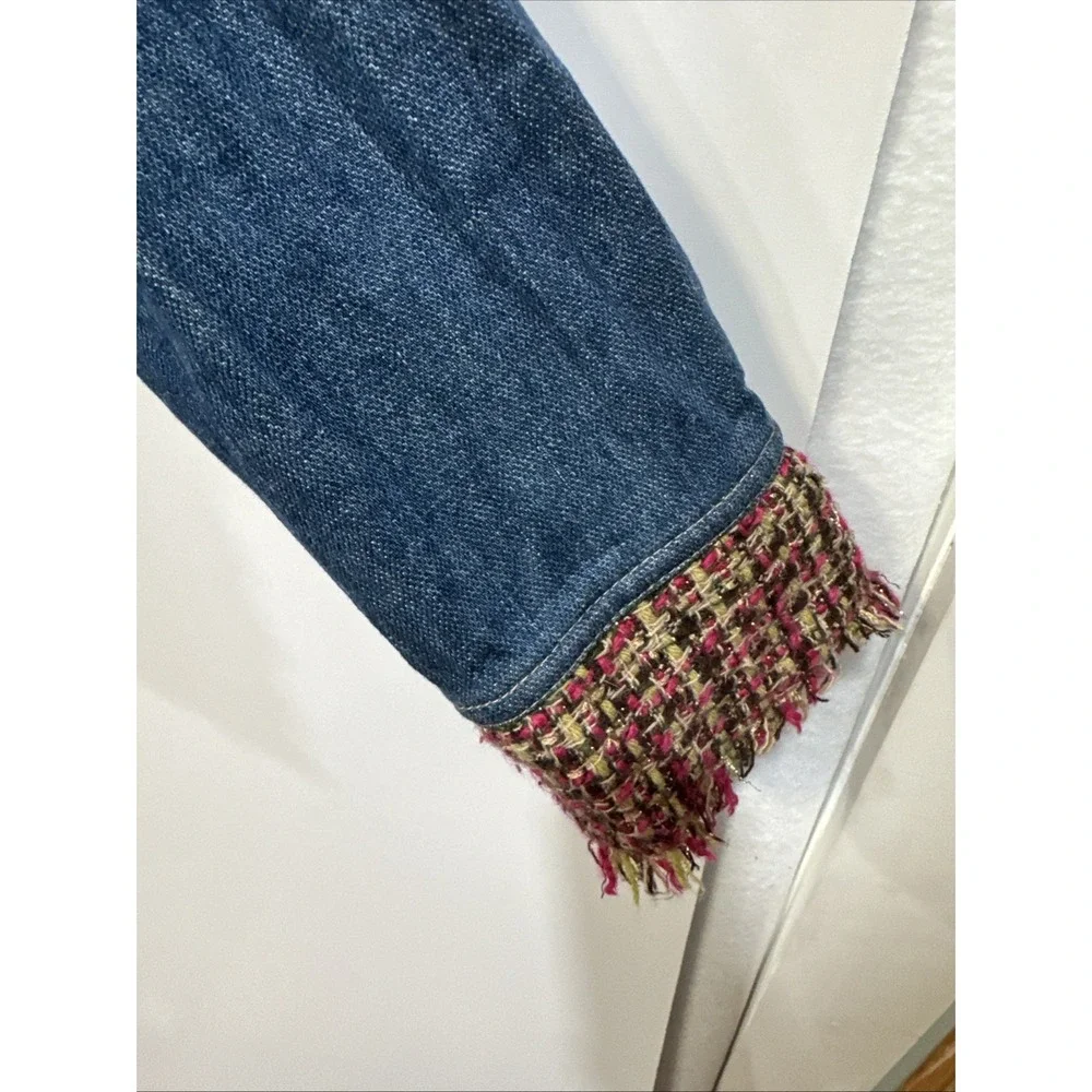 Liz Claiborne Jacket Womens XL Boho Jean Jacket Hippie Colorful Accents Fringe - Picture 9 of 16
